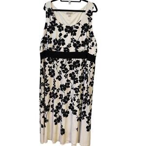 CB Established 1962 Dress Plus Sz 24 White Black Floral High Waist Midi Matured